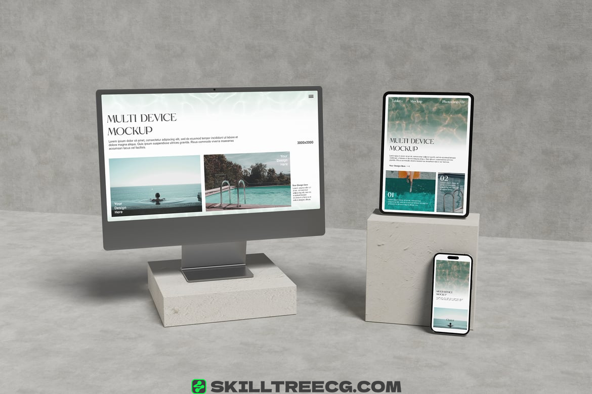 Multi Devices Mockup with Realistic Background（525903）-技能树